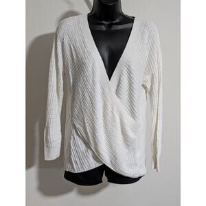EXPRESS White Waffle Knit Wrap Surplice Front Sweater Top Size Large